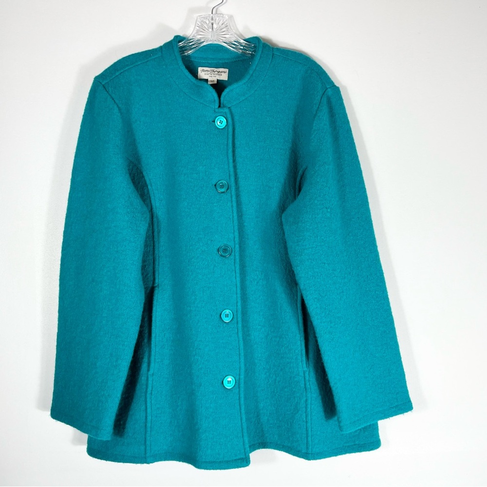 Norm Thompson Blue-ish Teal 100% Boiled Wool Button Up Jacket Women's Petite L